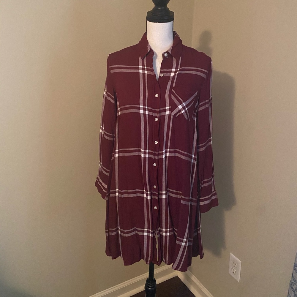 Maroon and White Flannel Dress